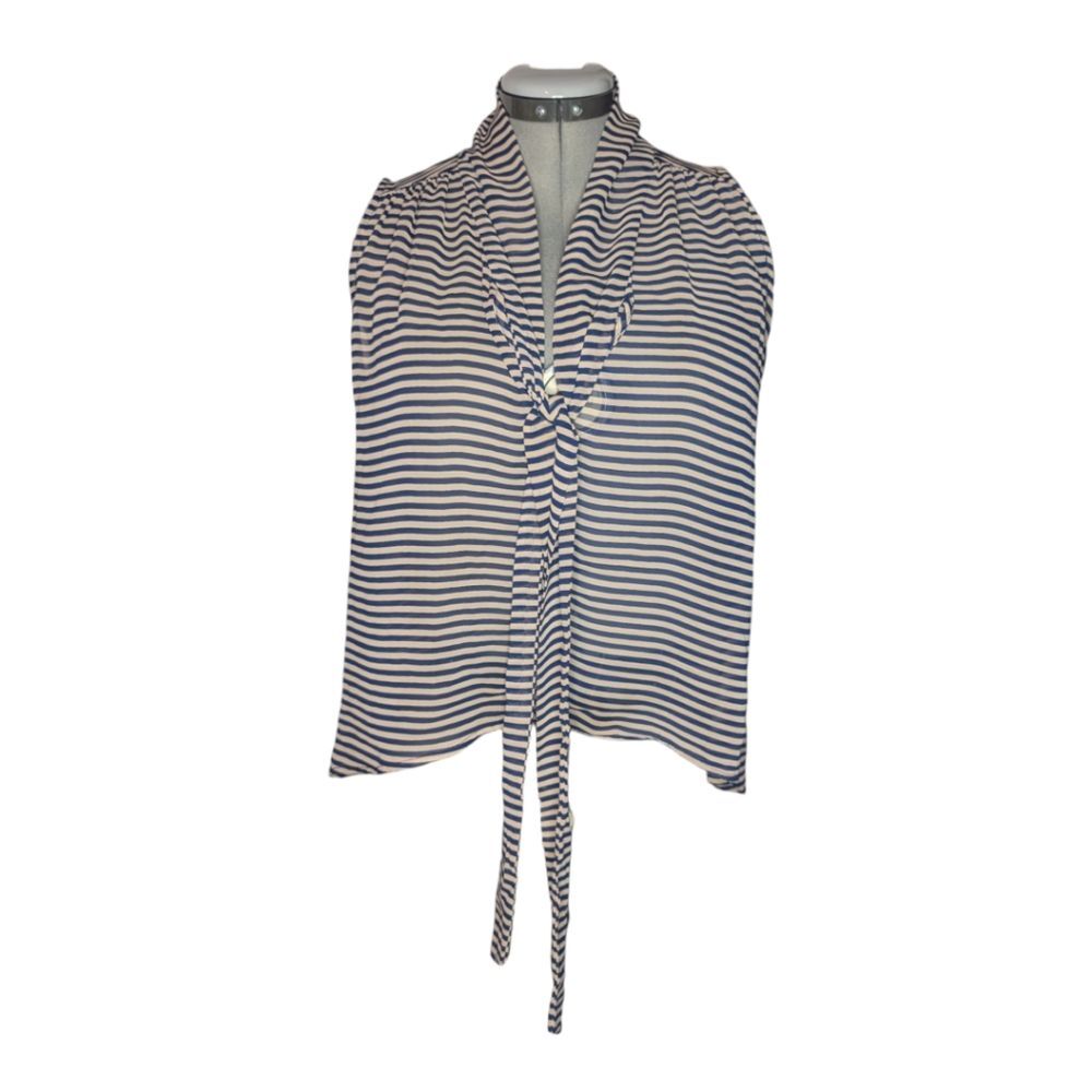 Women's Paper Crane Sheer Striped Relaxed Hi-Lo Tie Blouse - Picture 2 of 8